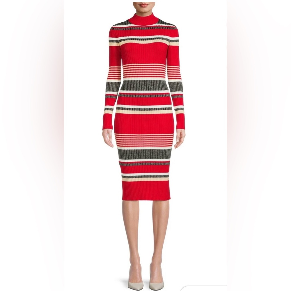 No Boundaries Juniors Lurex Striped Mock Neck Dress-L (11-13)🚩 Fits Adult M